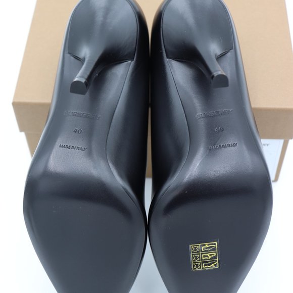 NIB Burberry Ezra Black Leather Monogram Point-Toe Pumps Heels - Picture 7 of 12
